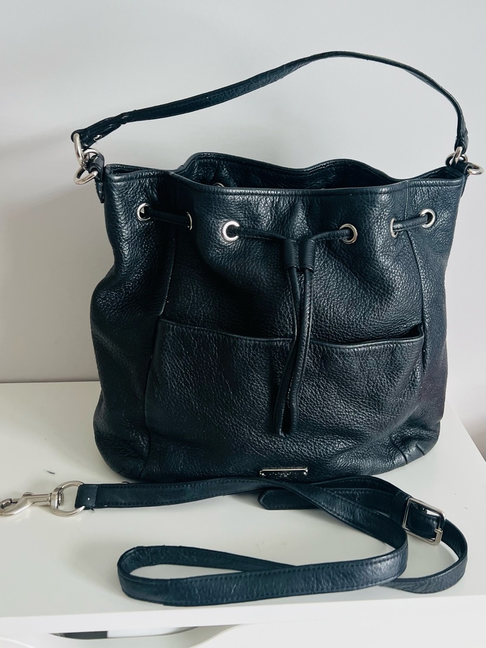 Coach Avery Black Pebbled Leather Drawstring  bucket Bag